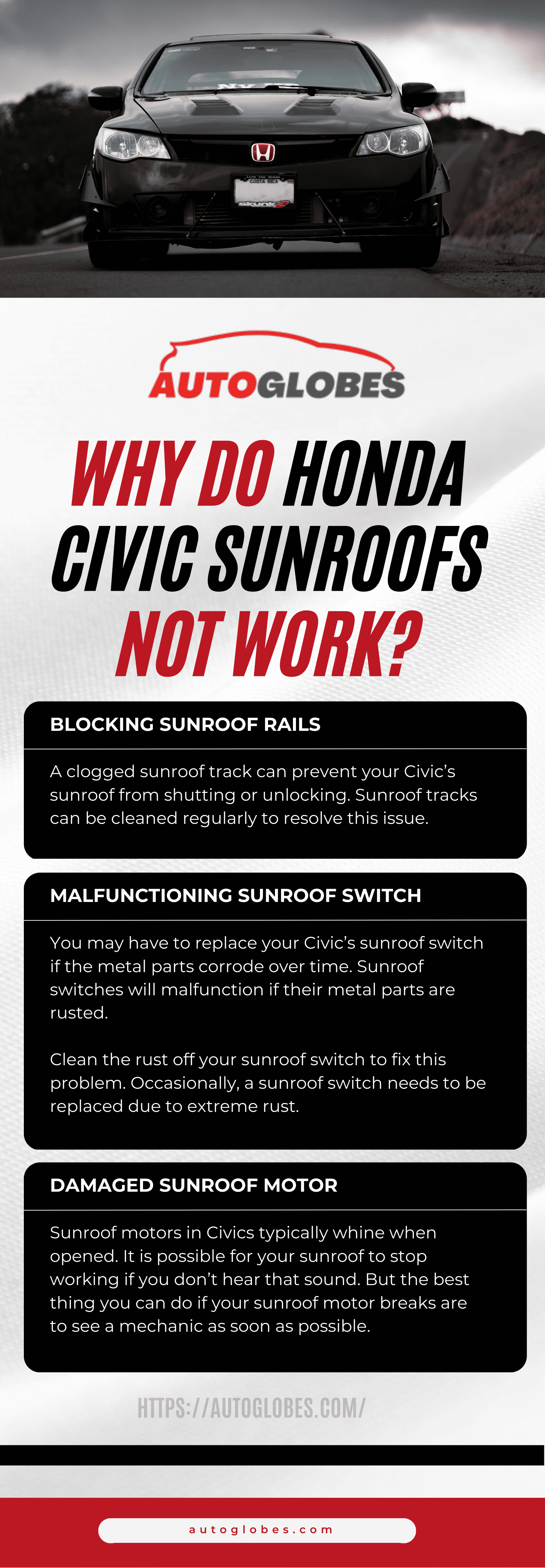 Why do Honda Civic sunroofs not work infographic